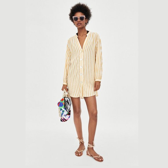 SOLD! ZARA Long Striped Shirtdress* - Picture 6 of 12